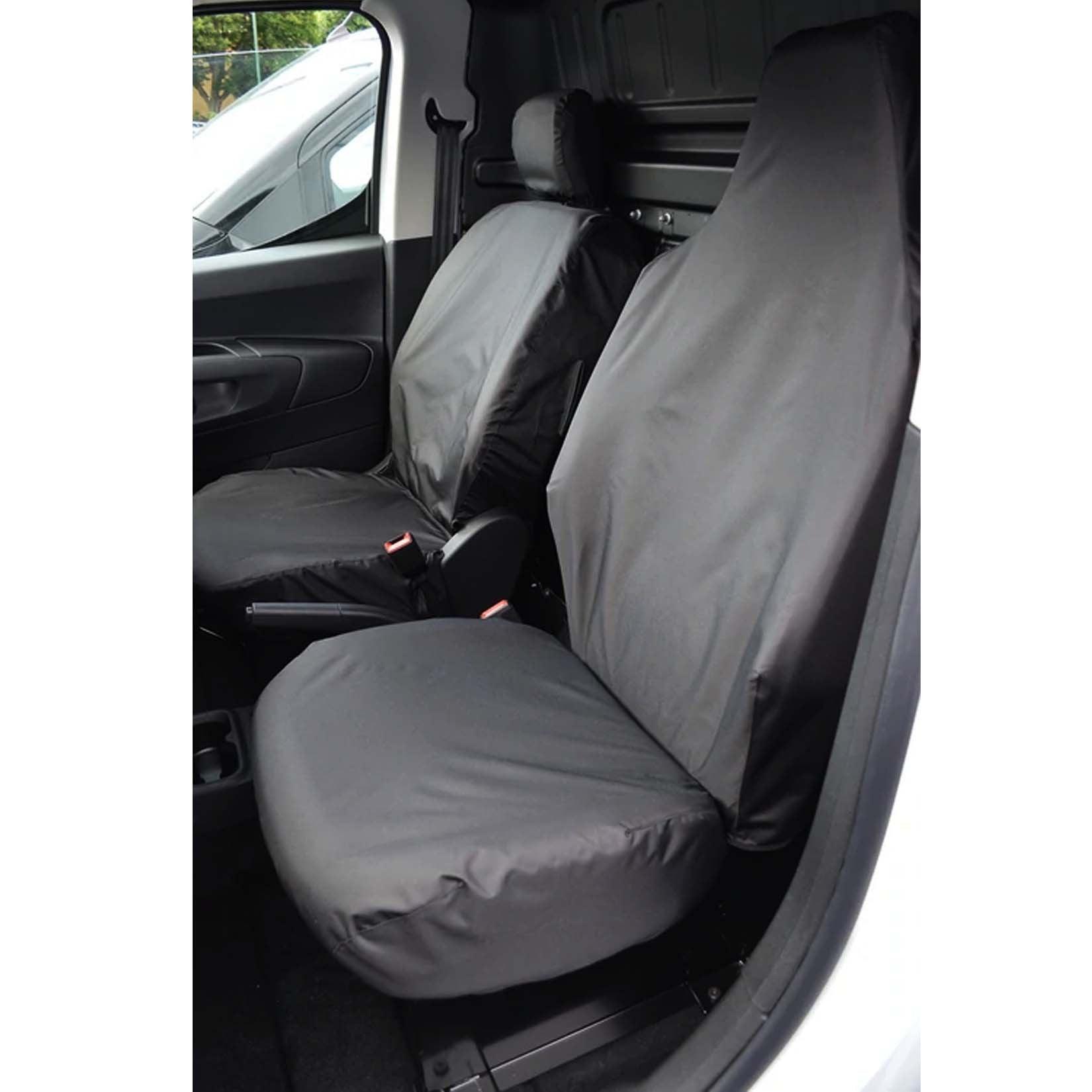 Peugeot Partner 2018 On Seat Covers - Black Driver And Single Passenger With Integral Headrest