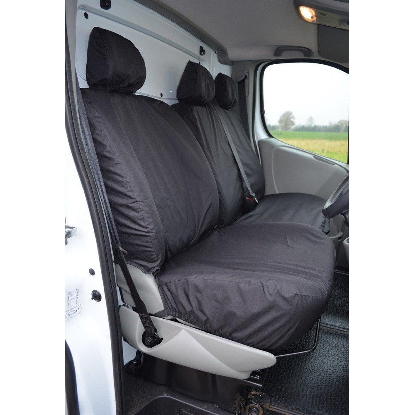 Renault Trafic 2006-2014 Driver (No Armrest) And Front Double Passenger Seat Covers - Black