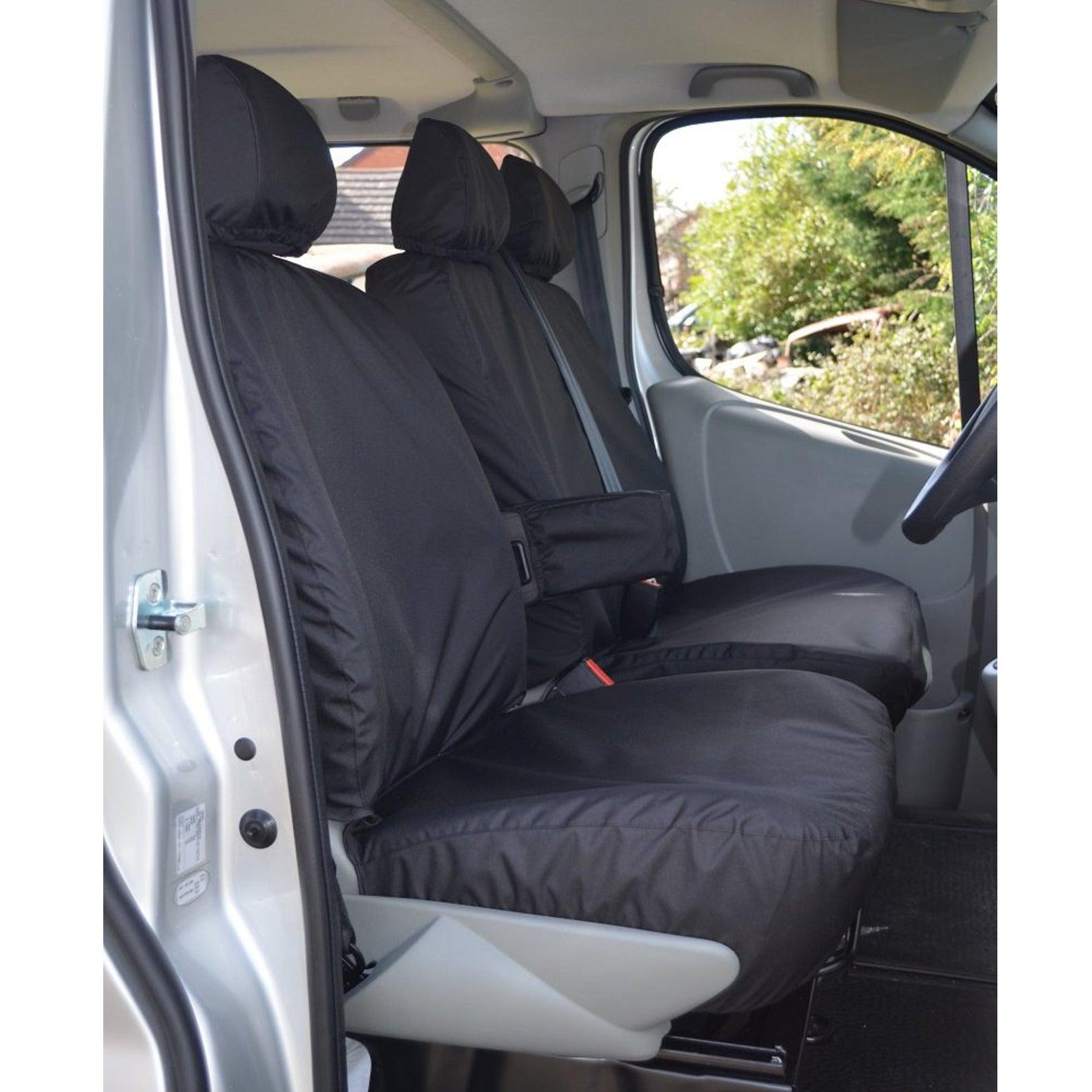 Vauxhall Vivaro 2006-2014 Driver And Front Double Passenger Seat Covers With Armrest - Black