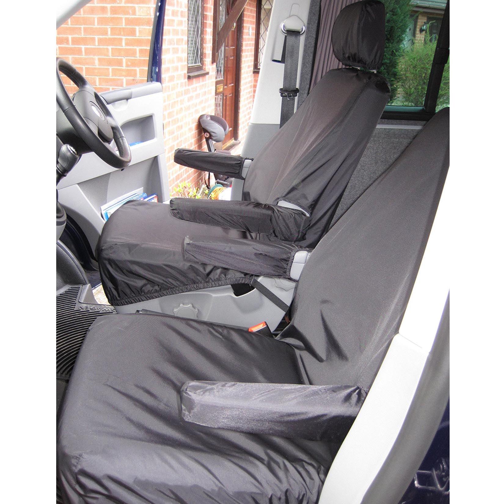Vw Transporter T5 2003-2009 Front Pair Seat Covers With Armrests - Black