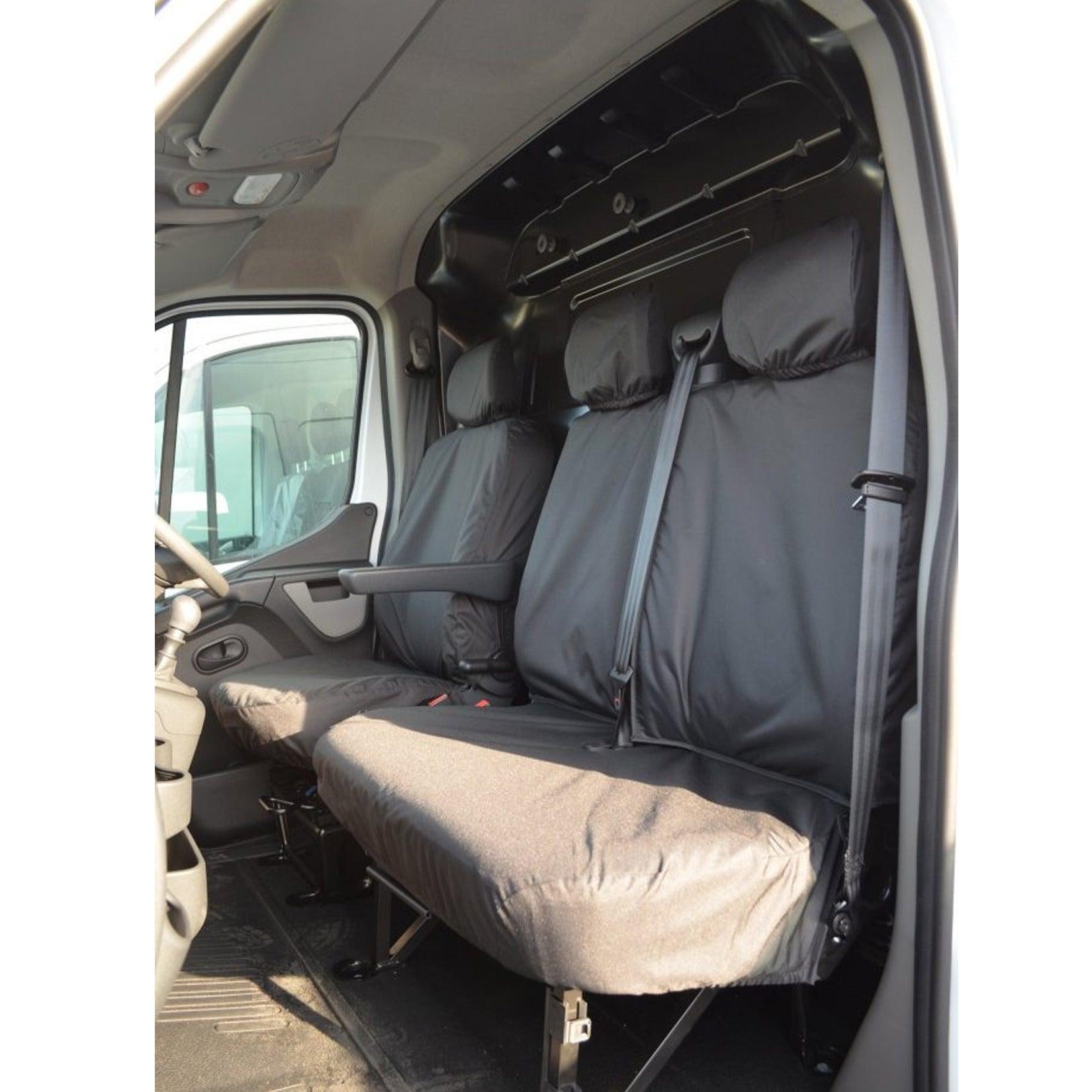 Renault Master Van 2010 On Driver And Fixed Front Double Passenger Seat Covers - Black