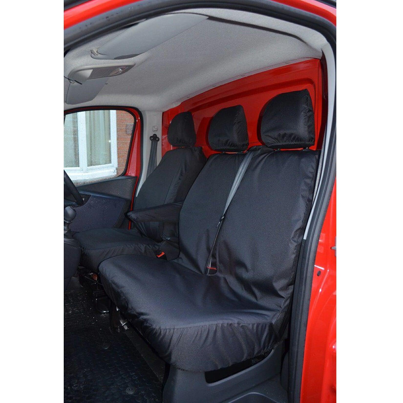 Renault Trafic 2014 On - Vauxhall Vivaro 2014-2019 - Non-folding Double Pass Seat Covers - Black