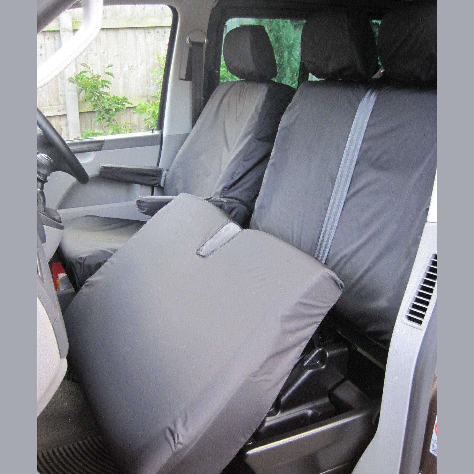 Vw Transporter T5 T6 2010 - 2024 - Driver And Front Double Passenger Seat Covers - Black